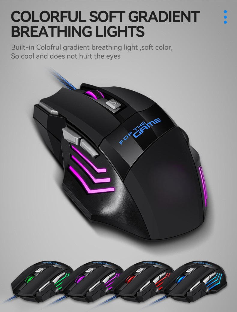 Wired Game Mouse 7-Button Dazzling Breath Light Game Mouse Kabelgebundene Spielmaus, 7 Tasten, blendende Atemlicht-Spielmaus