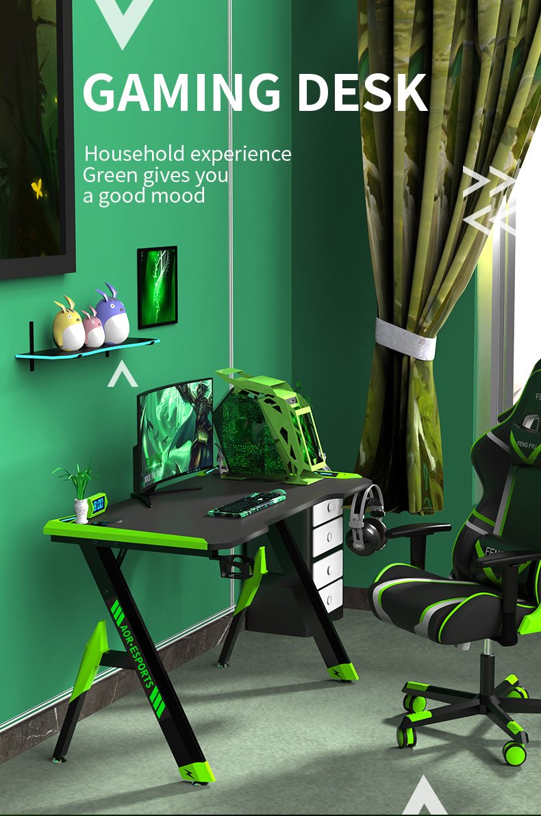 R Shaped Eco-Friendly Integrate Gaming Desk with RGB Light R-förmiger, umweltfreundlicher integrierter Gaming-Schreibtisch mit RGB-Licht