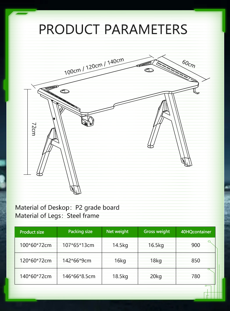 R Shaped Eco-Friendly Integrate Gaming Desk with RGB Light R-förmiger, umweltfreundlicher integrierter Gaming-Schreibtisch mit RGB-Licht