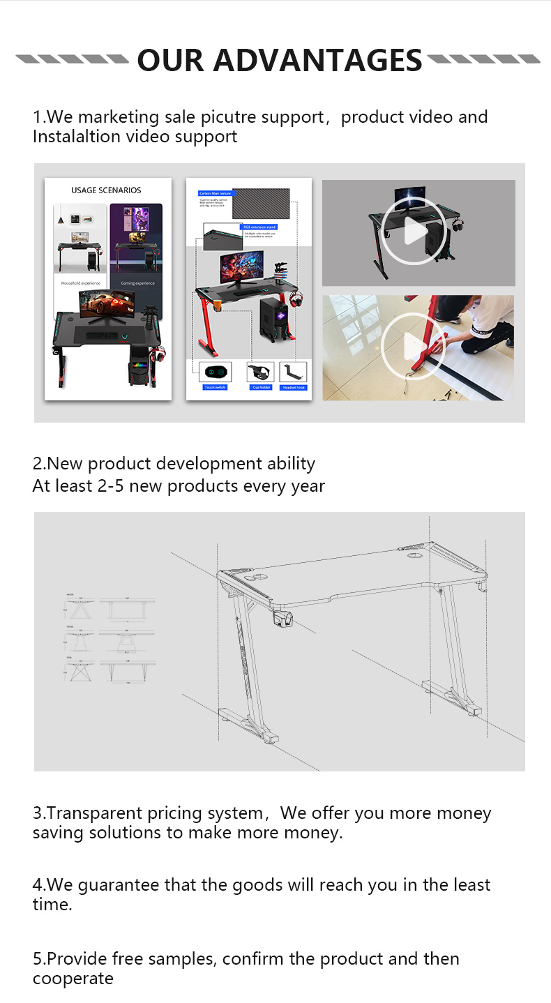 T Shaped Eco-friendly Ergonomic Design Office Gaming Desk T1-C T-förmiger, umweltfreundlicher, ergonomisch gestalteter Büro-Gaming-Schreibtisch T1-C