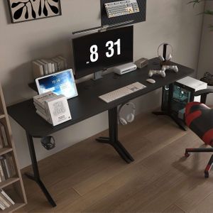  L-förmiger 57-Zoll-Schreibtisch mit Steckdosen und Monitorständer, Eckschreibtisch für das Heimbüro 