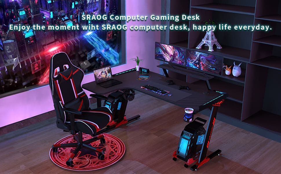 Gaming-Schreibtisch aus Spanplatten der G&uuml;teklasse P2 mit ergonomischem Design f&uuml;r B&uuml;ro L1-7