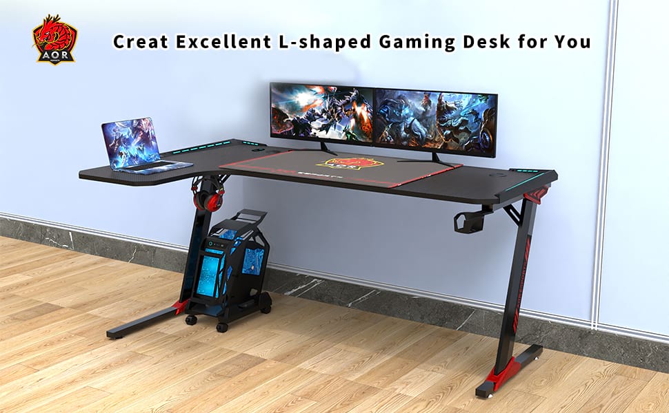 Gaming-Schreibtisch aus Spanplatten der G&uuml;teklasse P2 mit ergonomischem Design f&uuml;r B&uuml;ro L1-7