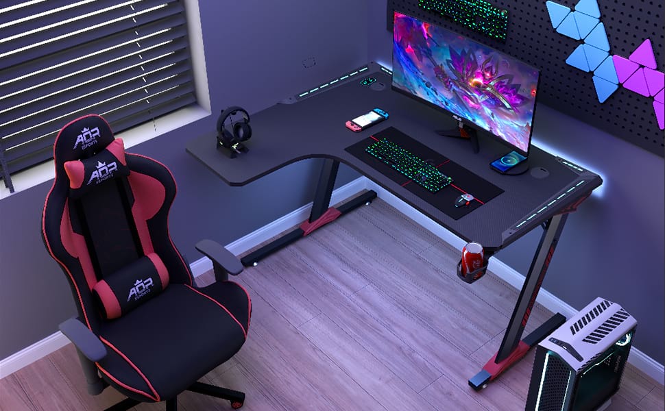 Gaming-Schreibtisch aus Spanplatten der G&uuml;teklasse P2 mit ergonomischem Design f&uuml;r B&uuml;ro L1-7