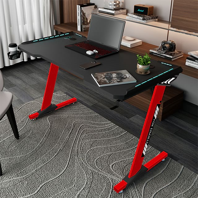 Büro-Gaming-Schreibtisch in Z-Form, 119,4 cm (47 Zoll), Spanplatten-Schreibtisch mit Mauspad, Gamer-Tische mit Getränkehalter und Kopfhörerhaken