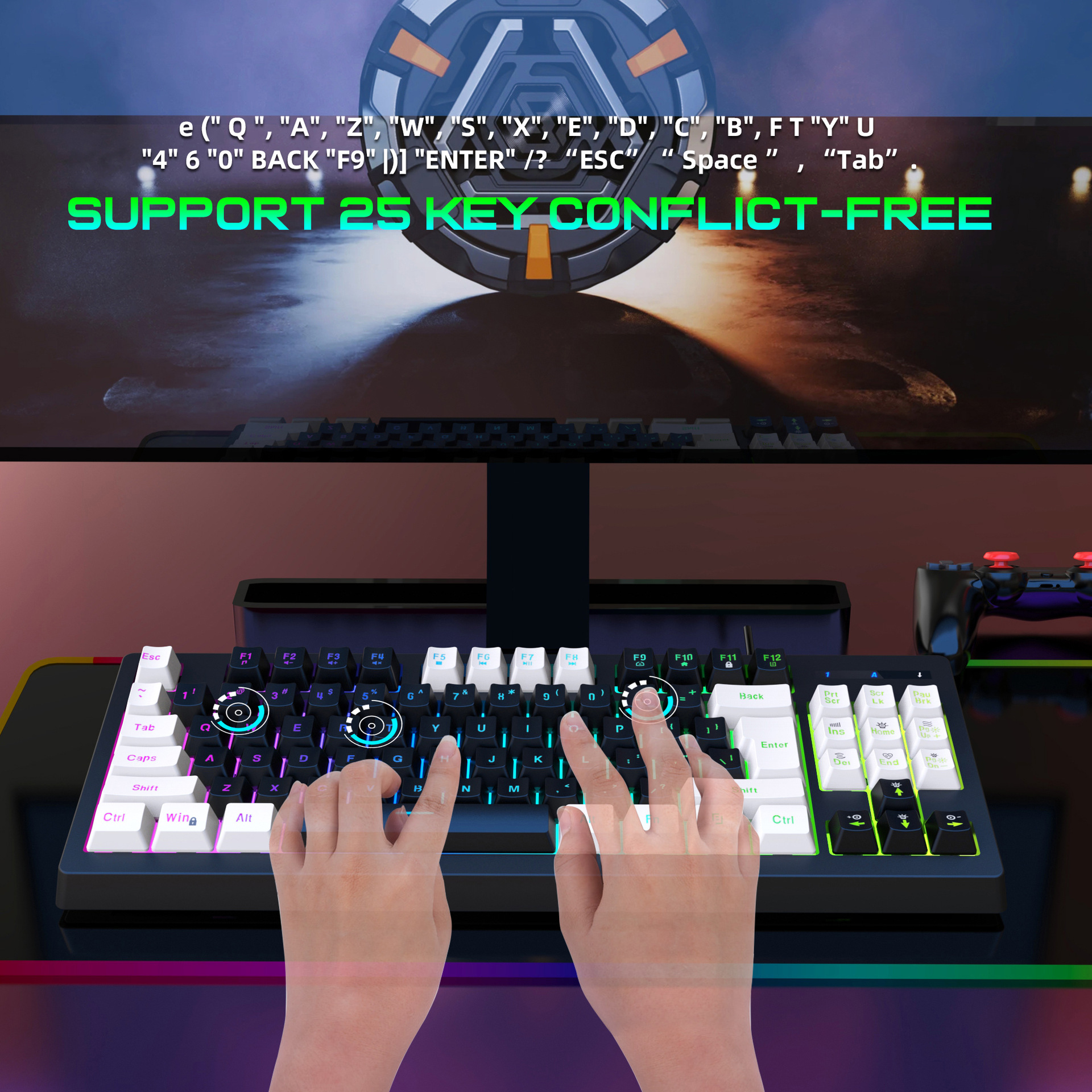 Gaming-Tastatur G69, kabelgebundene Tastatur, mechanisches Gefühl, E-Sport, RGB-Glühen, 87 Tasten, Büro, Zuhause