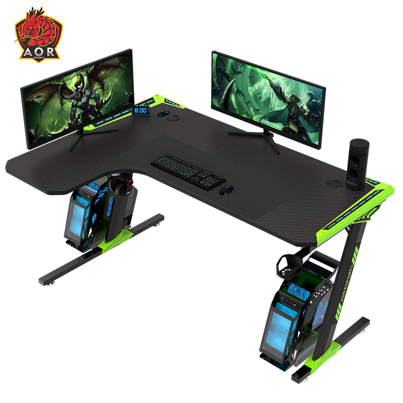 Aor Esports L-förmiger, umweltfreundlicher RGB-Gaming-Schreibtisch aus Spanplatte, 140/160 cm, L1-7