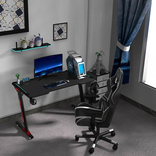 Büro-Gaming-Schreibtisch in Z-Form, 119,4 cm (47 Zoll), Spanplatten-Schreibtisch mit Mauspad, Gamer-Tische mit Getränkehalter und Kopfhörerhaken