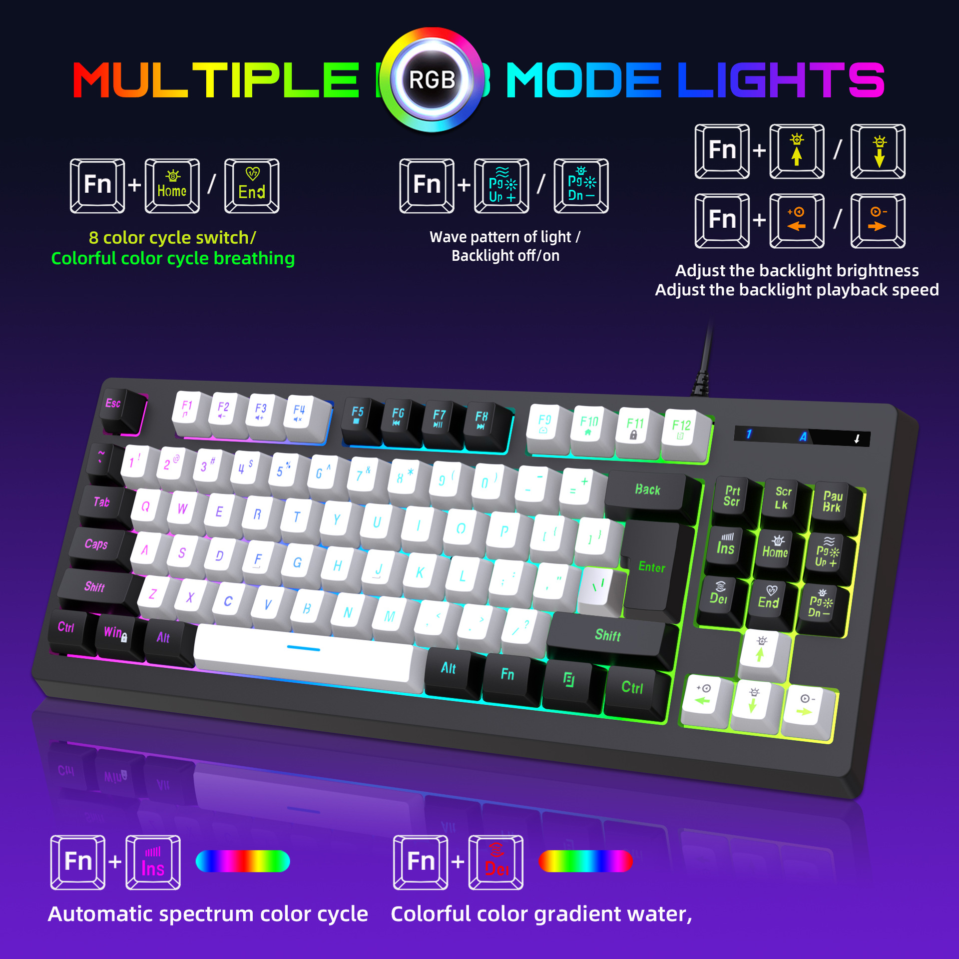 Gaming-Tastatur G69, kabelgebundene Tastatur, mechanisches Gefühl, E-Sport, RGB-Glühen, 87 Tasten, Büro, Zuhause