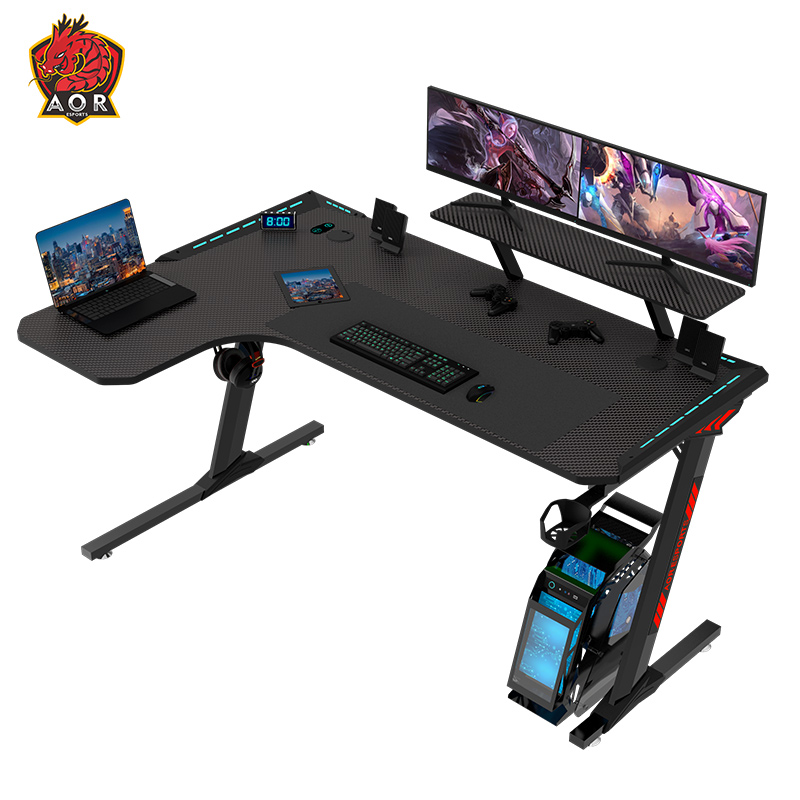 Aor Esports L-förmiger, umweltfreundlicher RGB-Gaming-Schreibtisch aus Spanplatte, 140/160 cm, L1-7