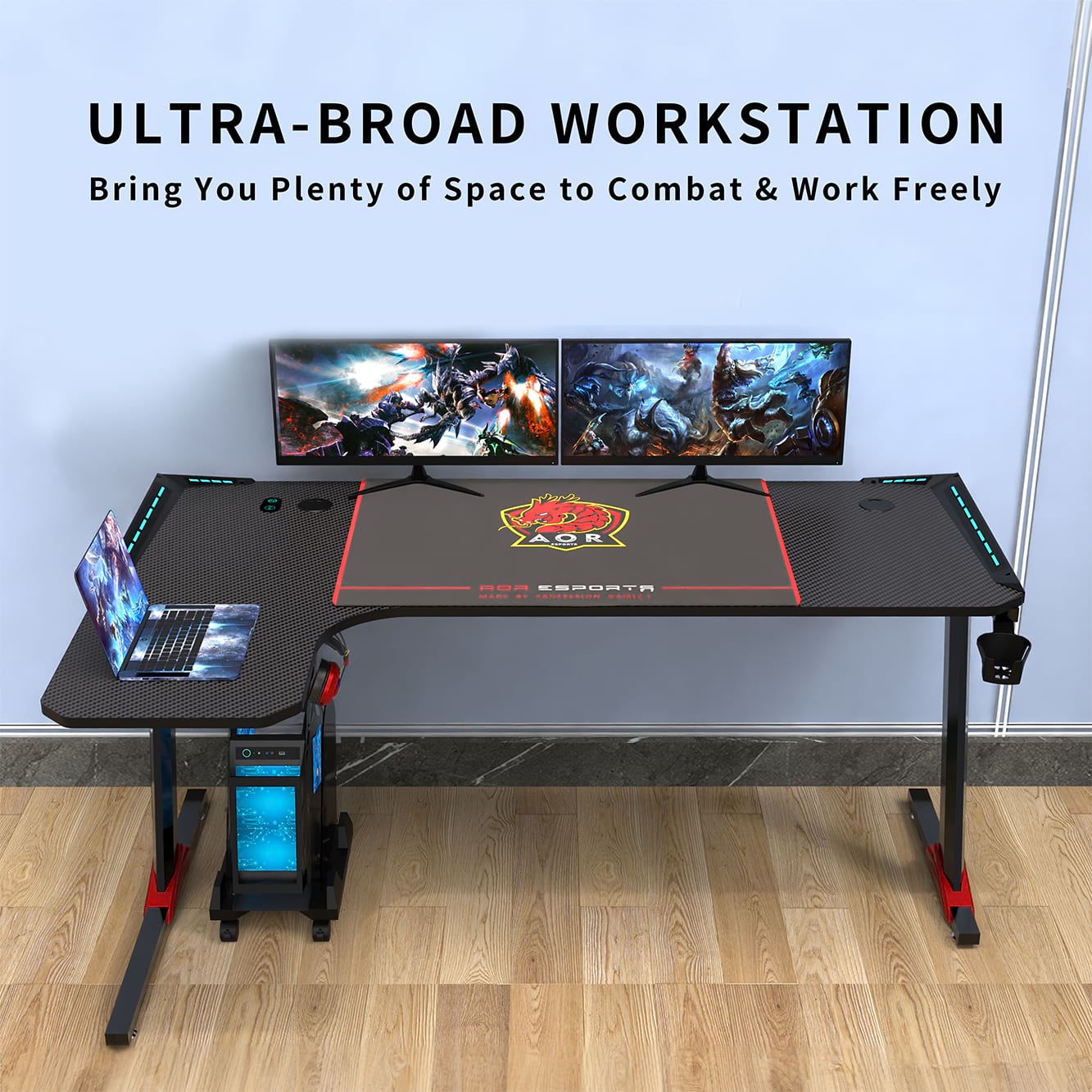 Gaming-Schreibtisch aus Spanplatten der G&uuml;teklasse P2 mit ergonomischem Design f&uuml;r B&uuml;ro L1-7