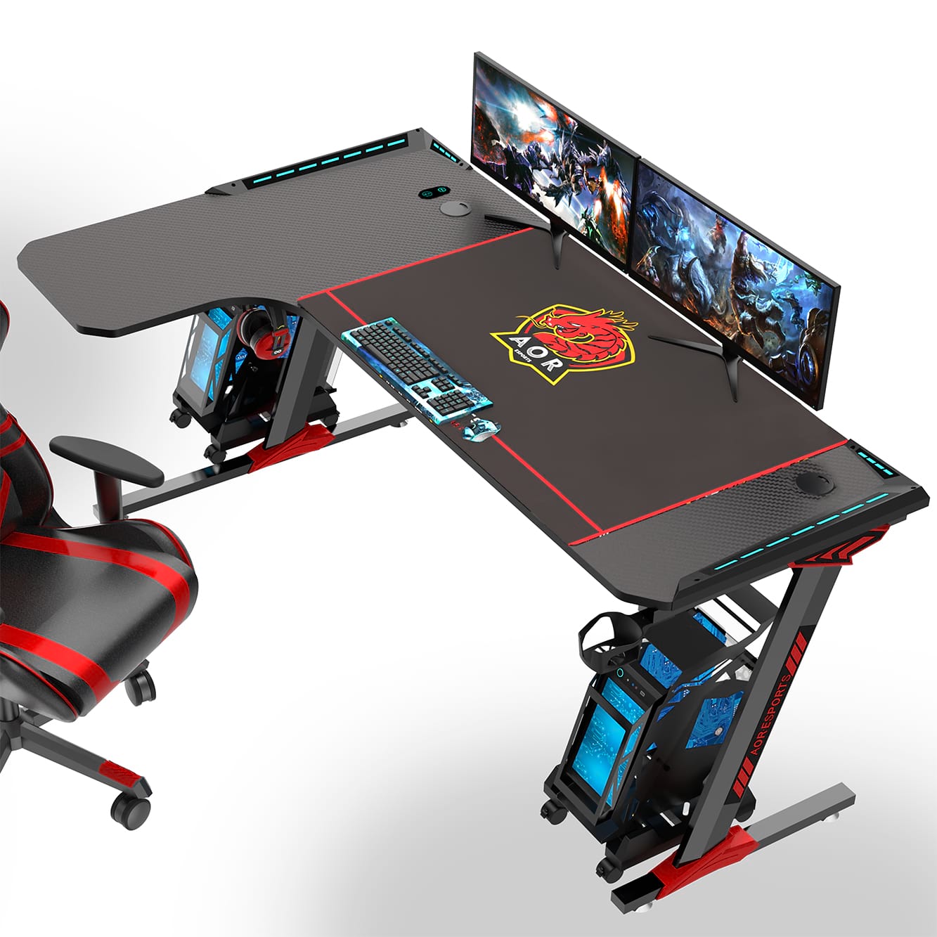 Gaming-Schreibtisch aus Spanplatten der G&uuml;teklasse P2 mit ergonomischem Design f&uuml;r B&uuml;ro L1-7