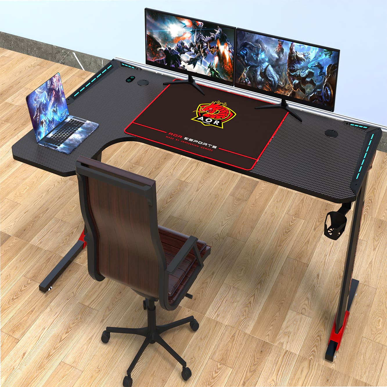 Gaming-Schreibtisch aus Spanplatten der Güteklasse P2 mit ergonomischem Design für Büro L1-7