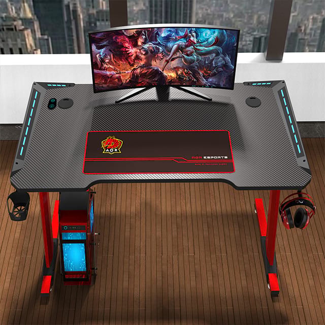 Büro-Gaming-Schreibtisch in Z-Form, 119,4 cm (47 Zoll), Spanplatten-Schreibtisch mit Mauspad, Gamer-Tische mit Getränkehalter und Kopfhörerhaken