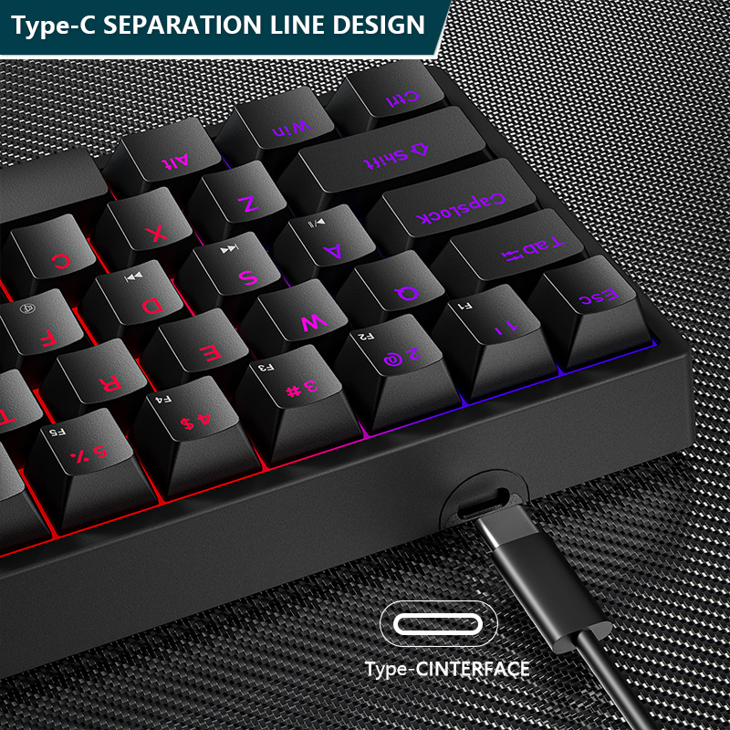 Elektronische sportliche kabelgebundene mechanische Tastatur. Steckbare mechanische Tastatur mit 61 hellgrünen Achsen