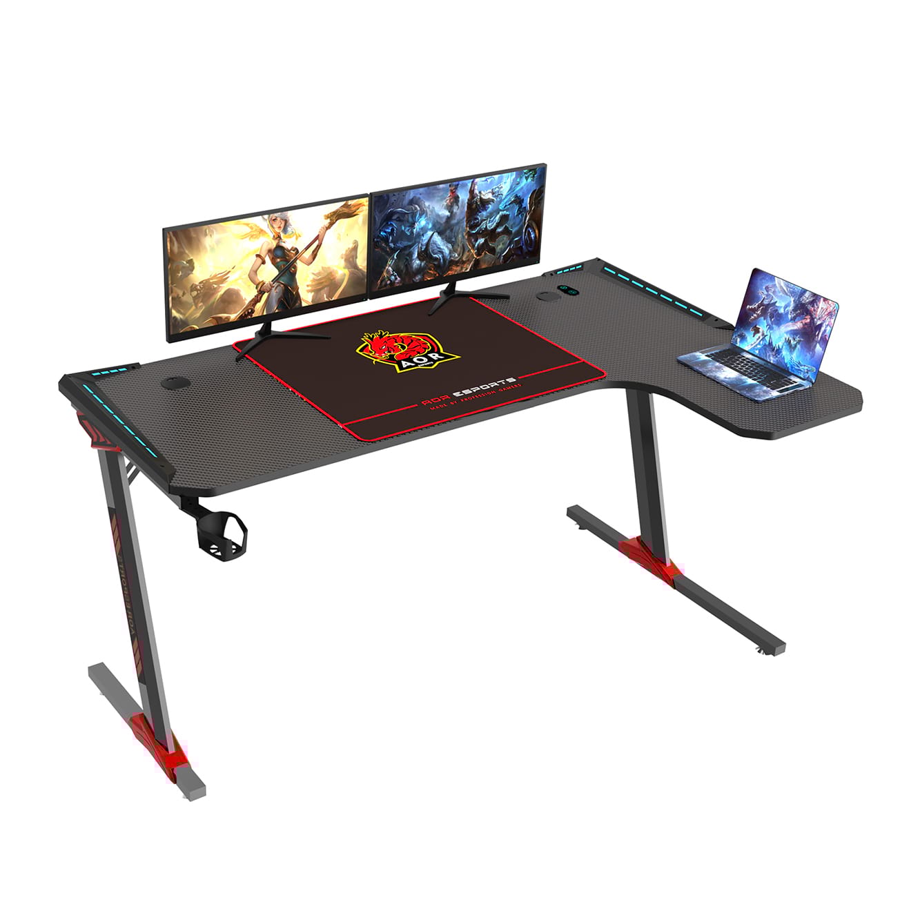 Gaming-Schreibtisch aus Spanplatten der G&uuml;teklasse P2 mit ergonomischem Design f&uuml;r B&uuml;ro L1-7