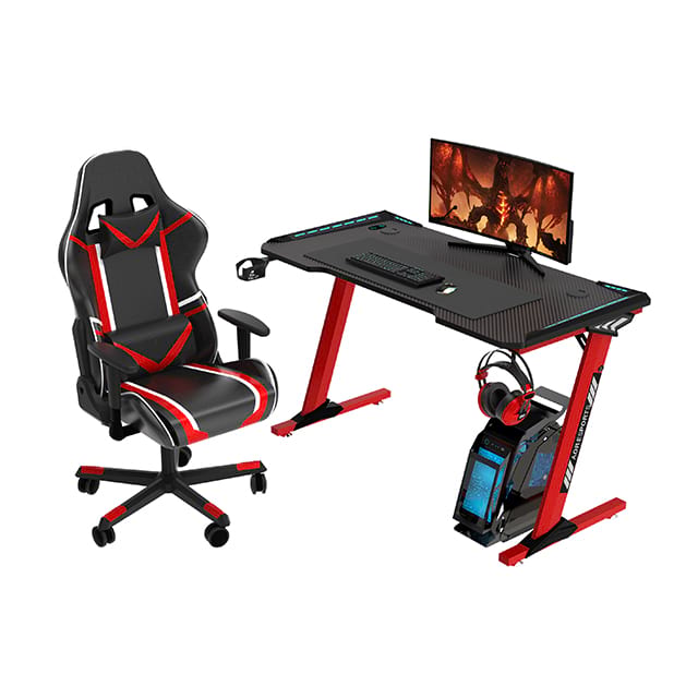 Büro-Gaming-Schreibtisch in Z-Form, 119,4 cm (47 Zoll), Spanplatten-Schreibtisch mit Mauspad, Gamer-Tische mit Getränkehalter und Kopfhörerhaken