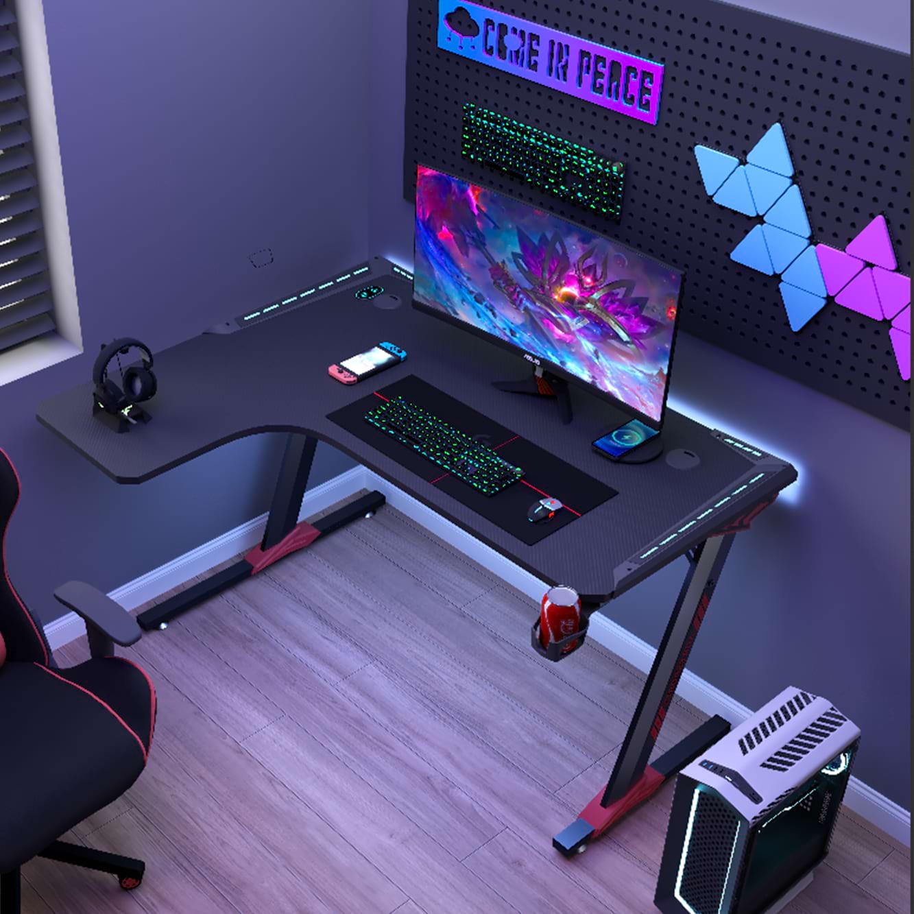 Gaming-Schreibtisch aus Spanplatten der Güteklasse P2 mit ergonomischem Design für Büro L1-7