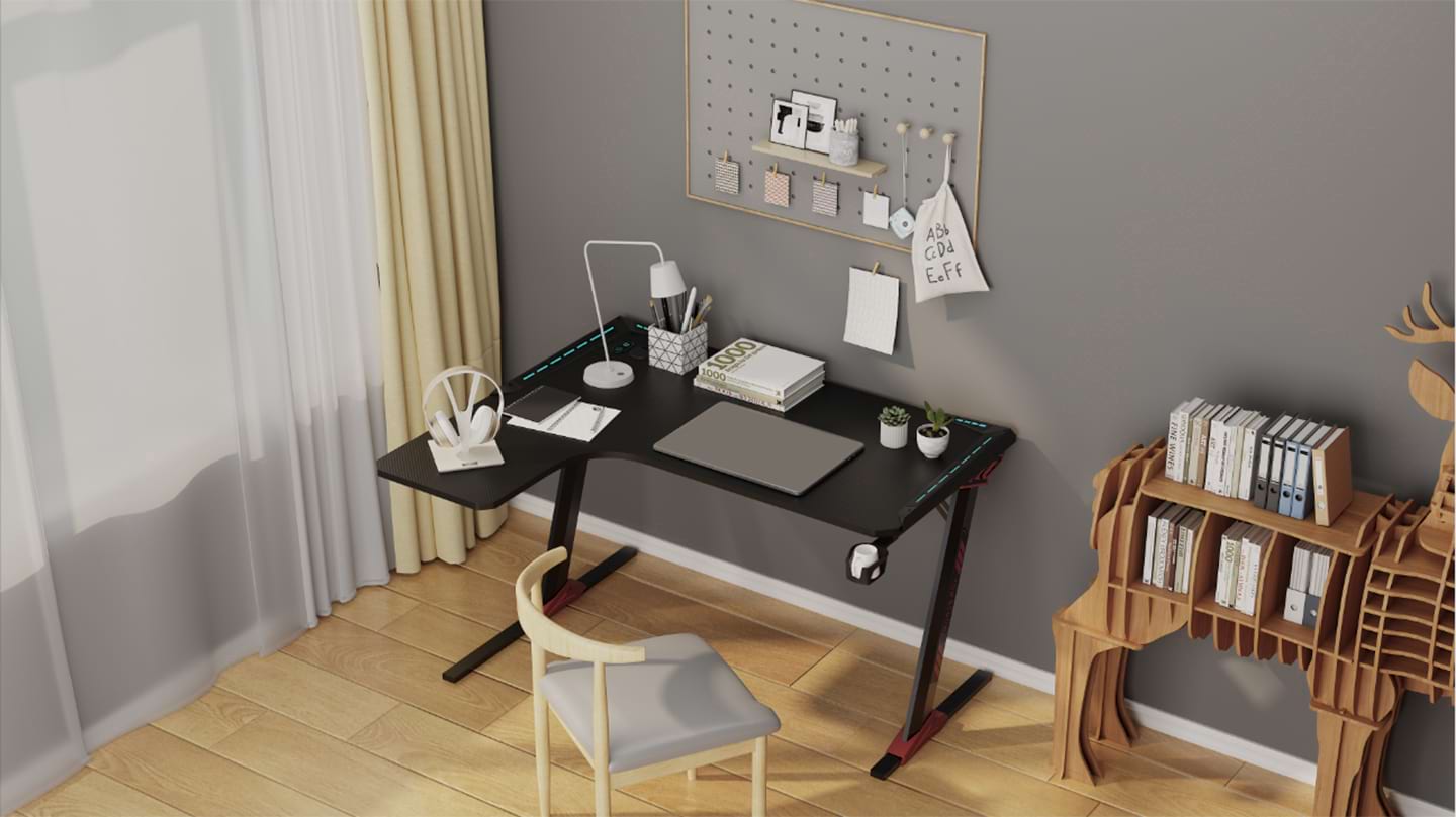 Gaming-Schreibtisch aus Spanplatten der G&uuml;teklasse P2 mit ergonomischem Design f&uuml;r B&uuml;ro L1-7