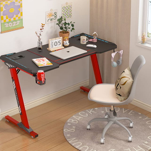 Büro-Gaming-Schreibtisch in Z-Form, 119,4 cm (47 Zoll), Spanplatten-Schreibtisch mit Mauspad, Gamer-Tische mit Getränkehalter und Kopfhörerhaken